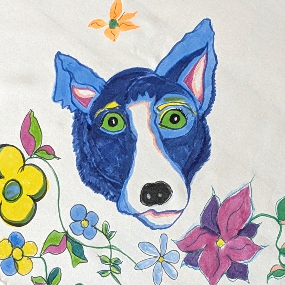 Spring Silk/satin Scarf Hand painted One of A Kind "Best Friends" Dog Print - Picture 2 of 14